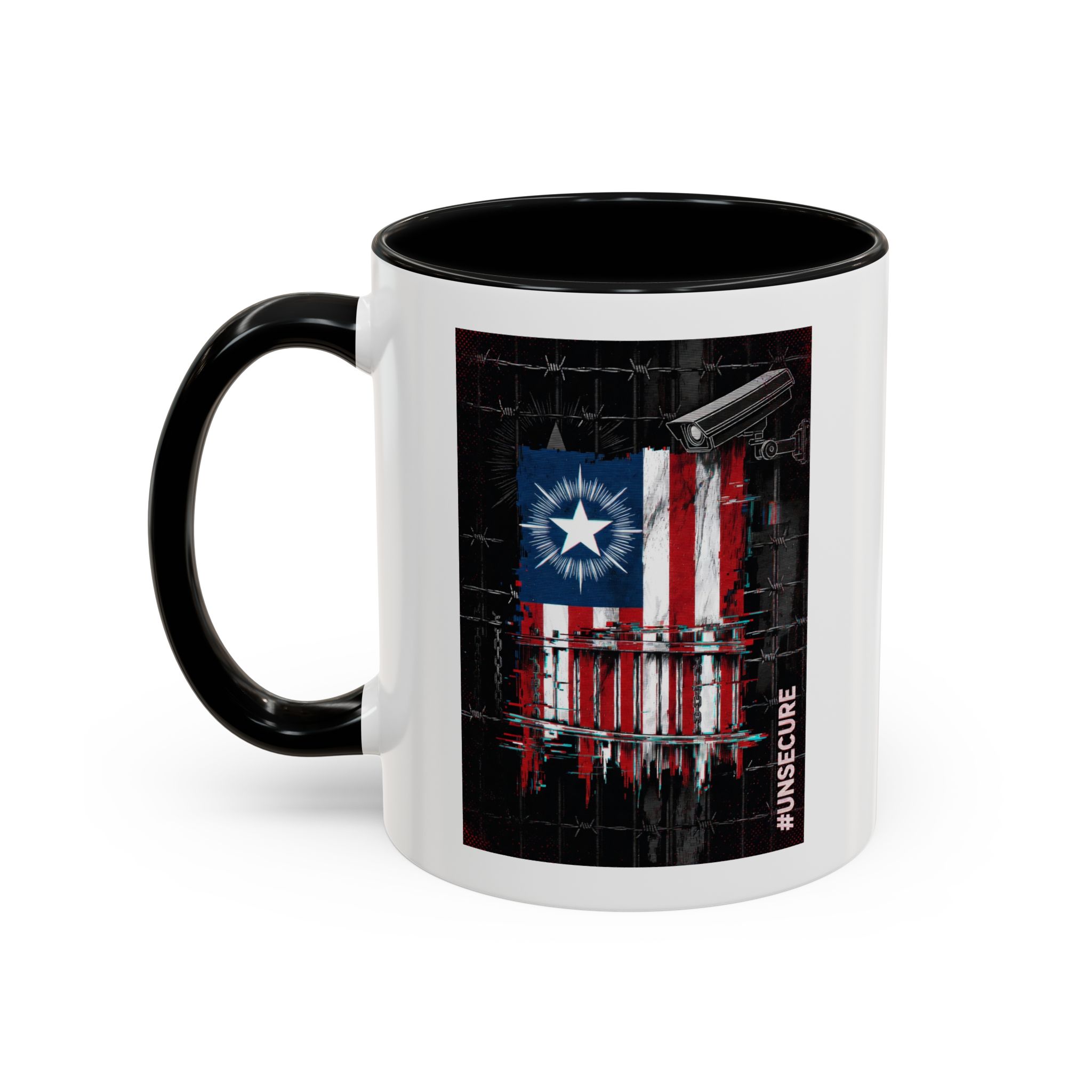 Patriotic Flag Accent Mug — American Flag on Fence Design (11/15oz) - Image 4
