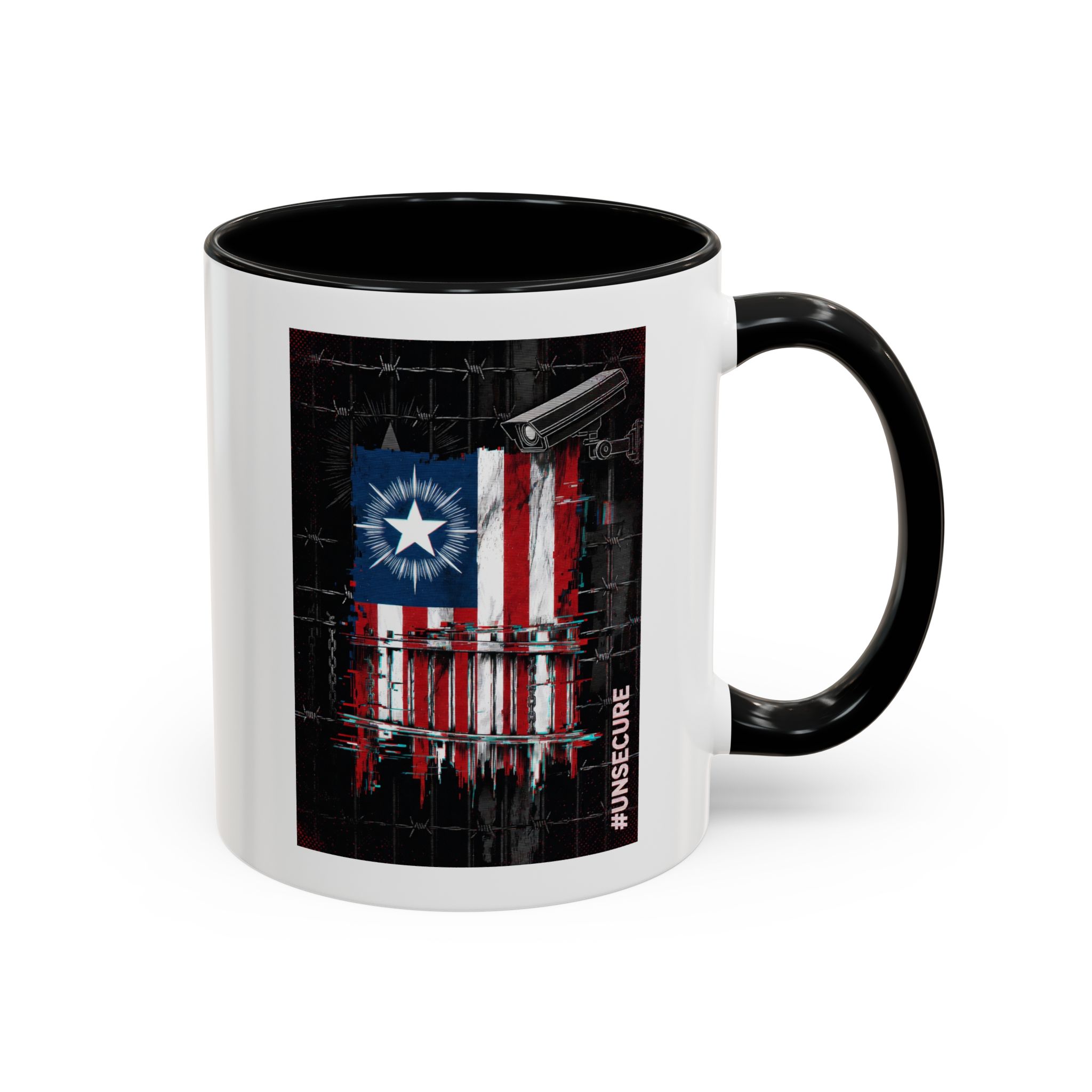 Patriotic Flag Accent Mug — American Flag on Fence Design (11/15oz) - Image 3