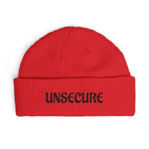 Embroidered "UNSECURE" Cuff Beanie – Knit Winter Hat for Streetwear & Edgy Gifts