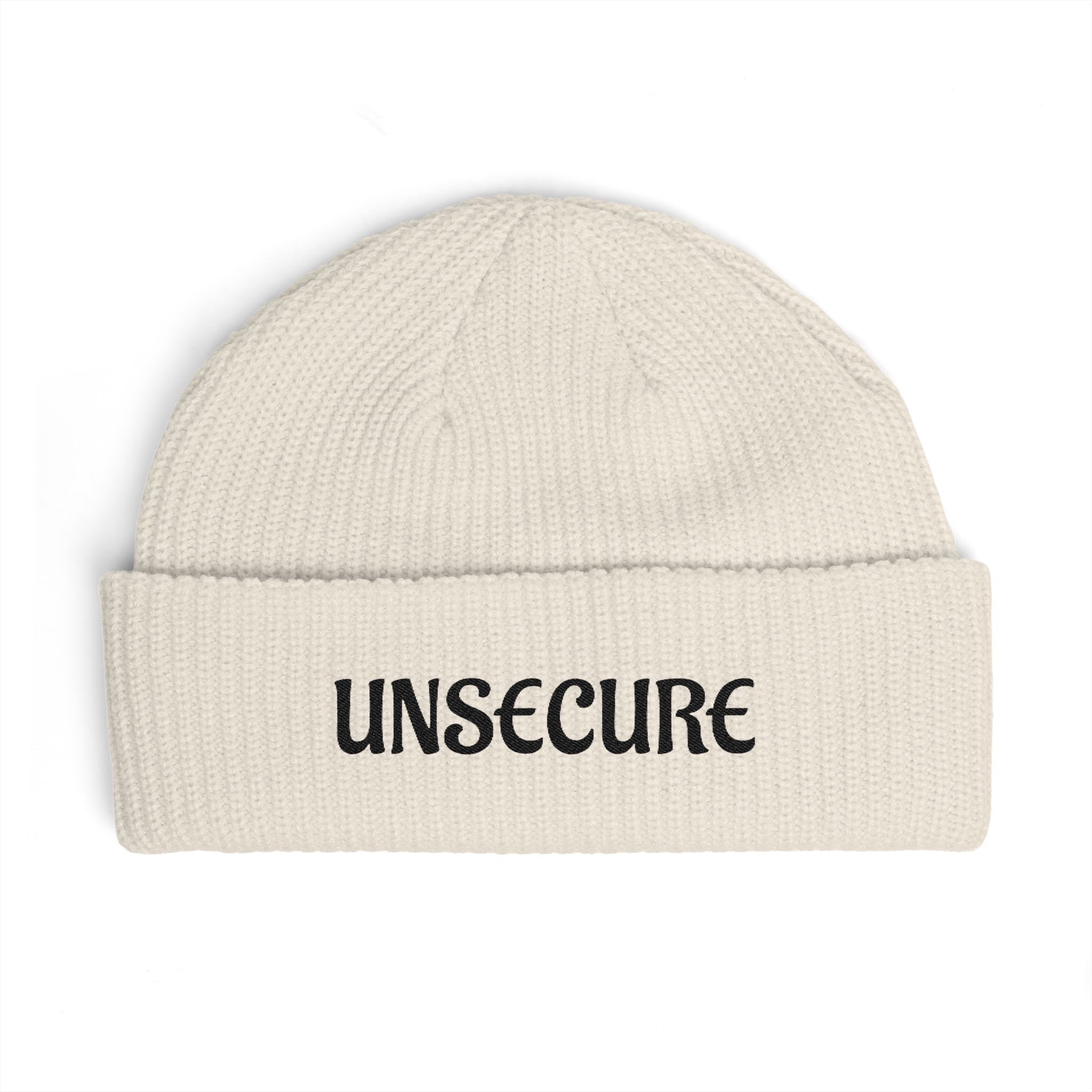 Embroidered "UNSECURE" Cuff Beanie – Knit Winter Hat for Streetwear & Edgy Gifts - Image 3