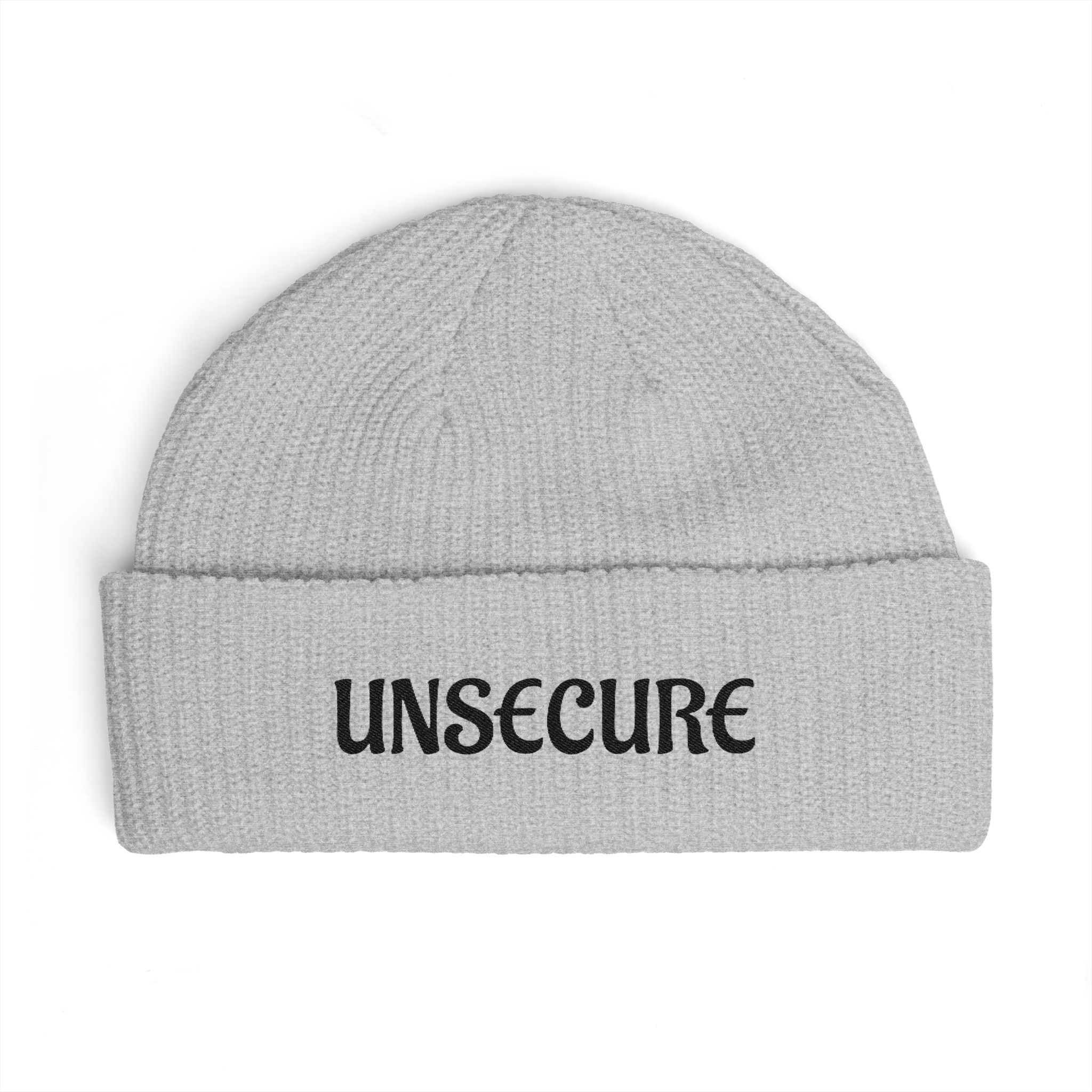 Embroidered "UNSECURE" Cuff Beanie – Knit Winter Hat for Streetwear & Edgy Gifts - Image 4