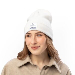 Embroidered 'Unsecure' Wave Logo Knit Beanie — White Cuffed Winter Hat